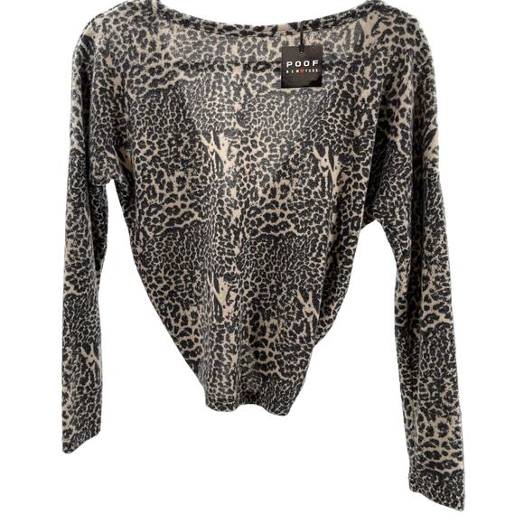 POOF NY SZ S tan cheetah animal print twist back long sleeve sweater top NWT B31 - Picture 2 of 4